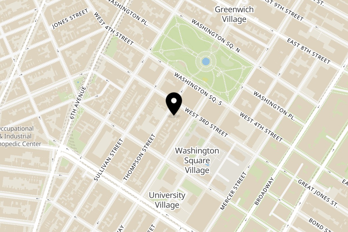 Map showing the location of Karakatta Ramen on 230 Thompson St in New York